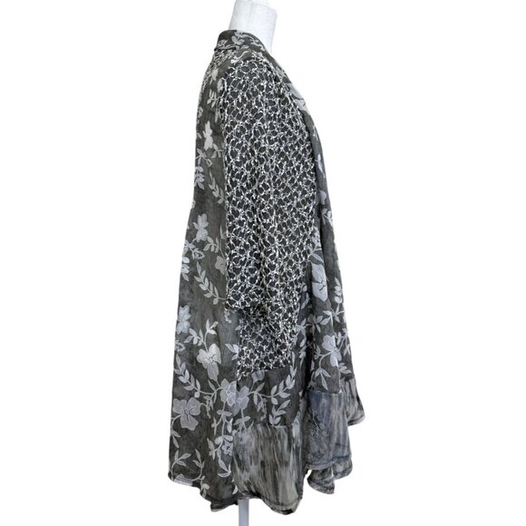 Fleur De Lis Womens Open Front Kimono Cardigan Floral Gray White Womens M - Picture 2 of 8